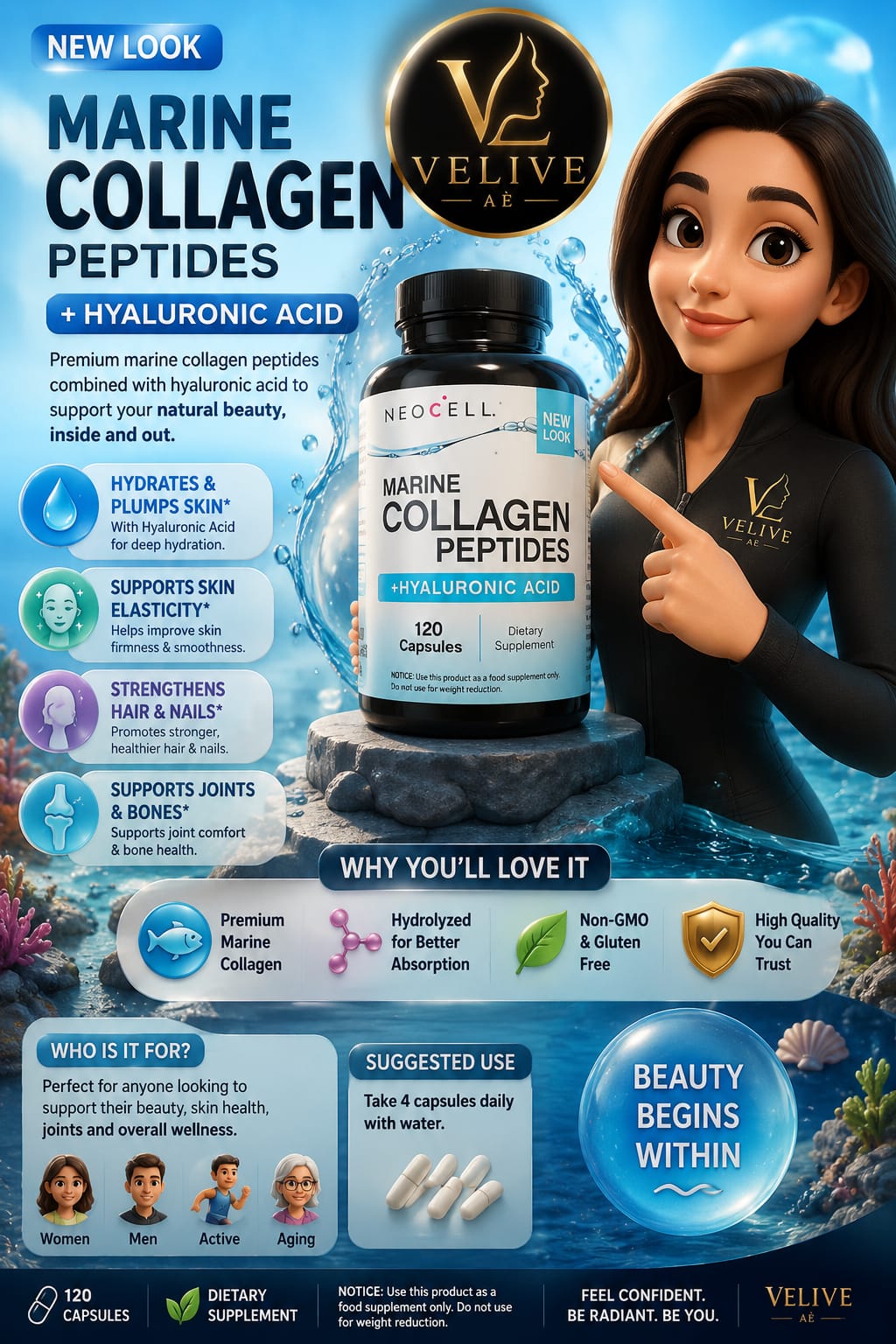 NeoCell Marine Collagen Peptides + Hyaluronic Acid