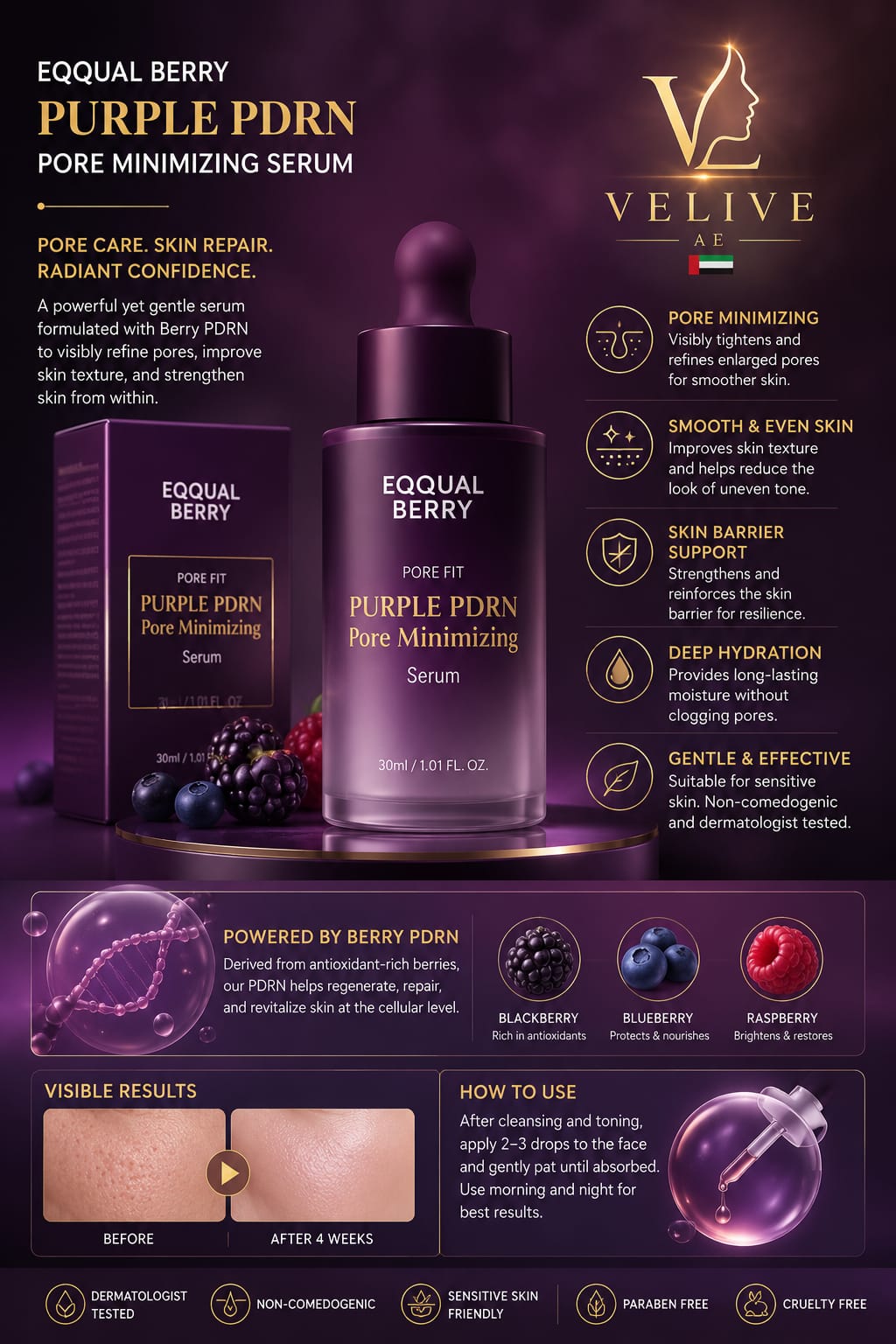 EQQUALBERRY Purple PDRN Pore Minimizing Serum