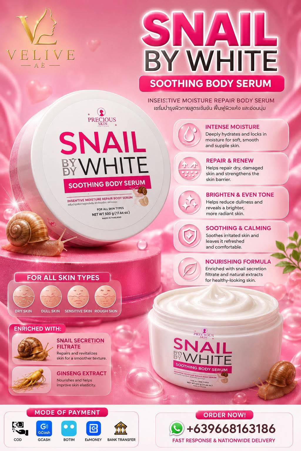 PRECIOUS SKIN SNAILWHITE SOOTHING BODY SERUM - THAILAND