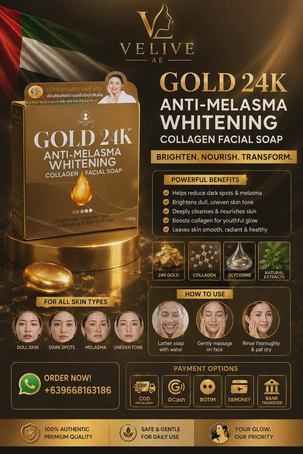 PS GOLD 24K ANTI-MELASMA WHITENING SOAP🇨🇷
