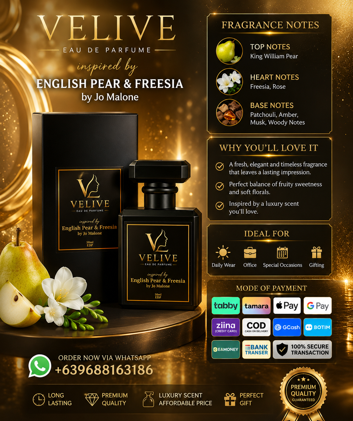VELIVE OILÉ PERFUME - JM ENGLISH PEAR & FREESIA 50ml