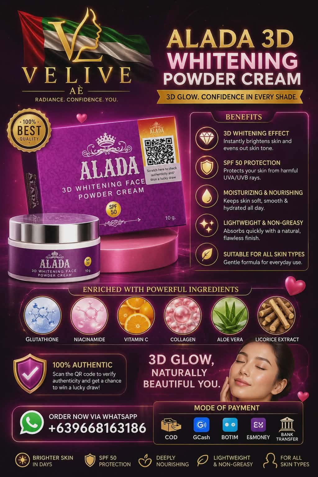 ALADA 3D WHITENING FACIAL POWDER CREAM🇨🇷