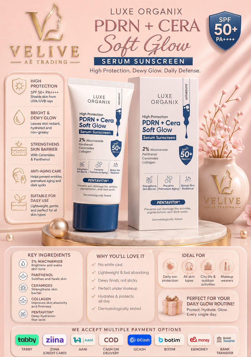 LUXE ORGANIX PDRN + CERA SOFT GLOW SERUM SUNSCREEN