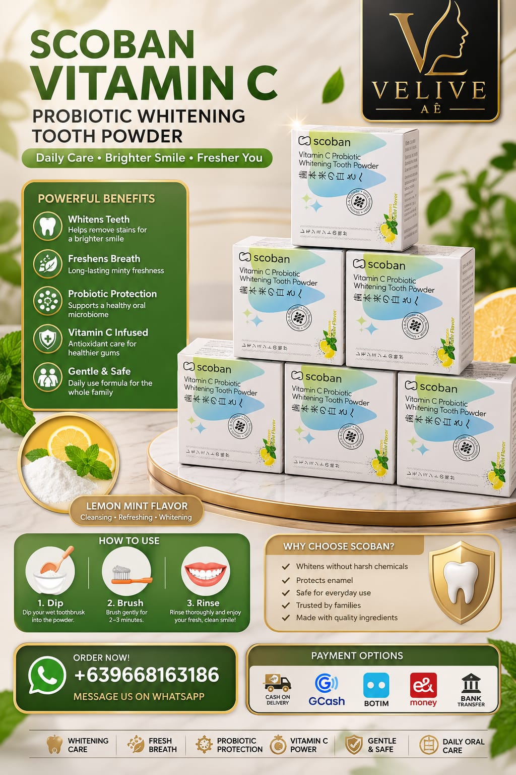 SCOBAN VIT C PROBIOTIC WHITENING TOOTH POWDER